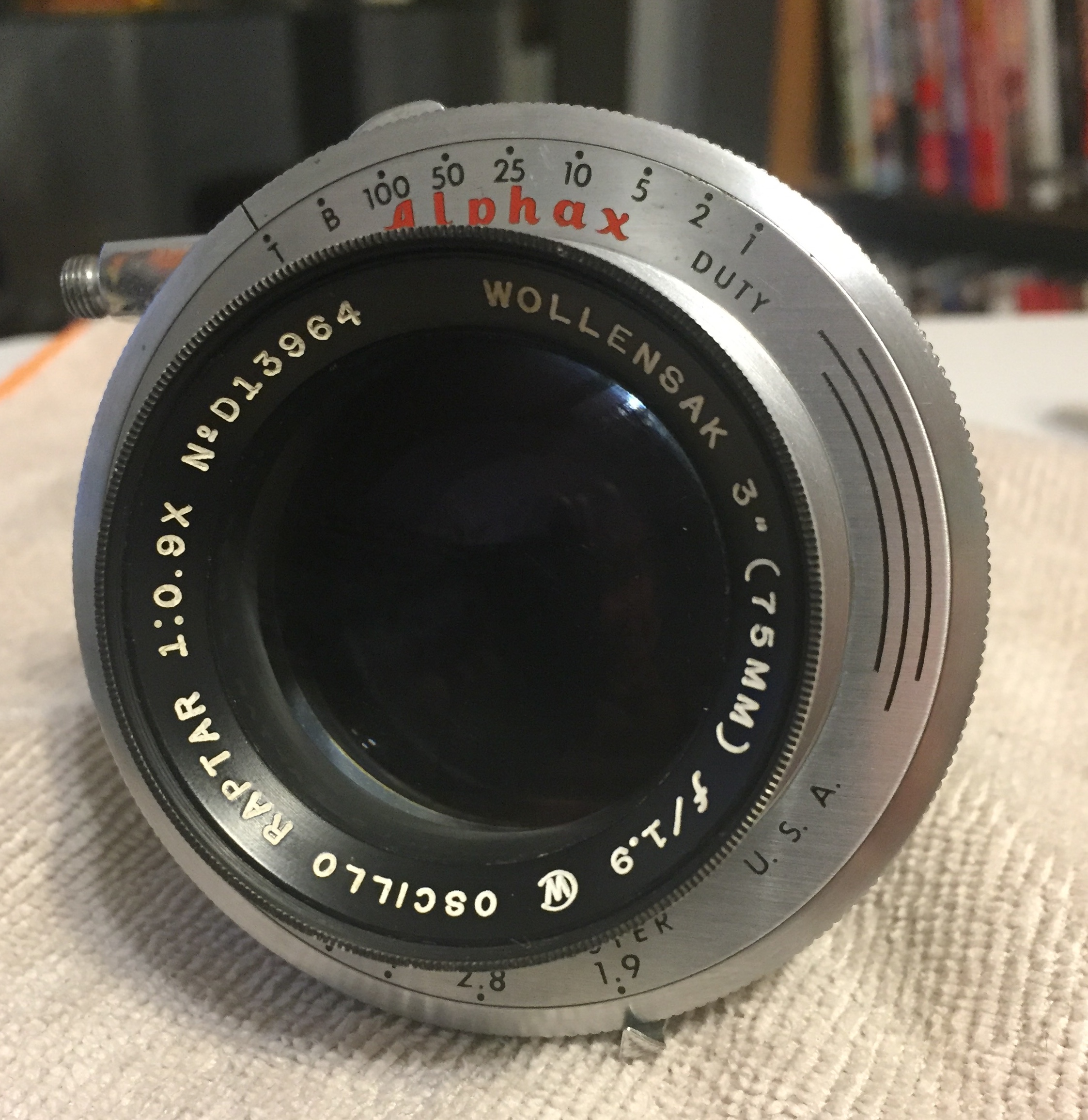 Wollensak 3 inch (75mm) f1.9 Oscillo Raptar 1:0.9x in Alphax Duty