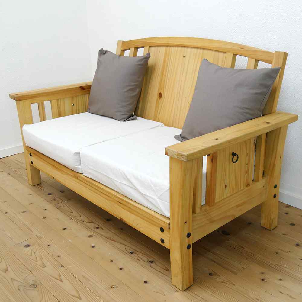 カントリーソファ｜2人掛けパインソファー｜幅140cm｜パインファクトリー