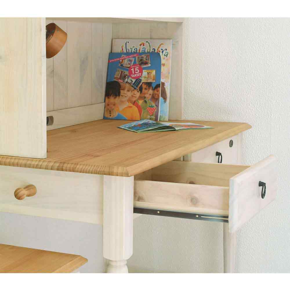フレンチカントリーデスク｜上置き本棚付カントリー学習机 白｜リング取手