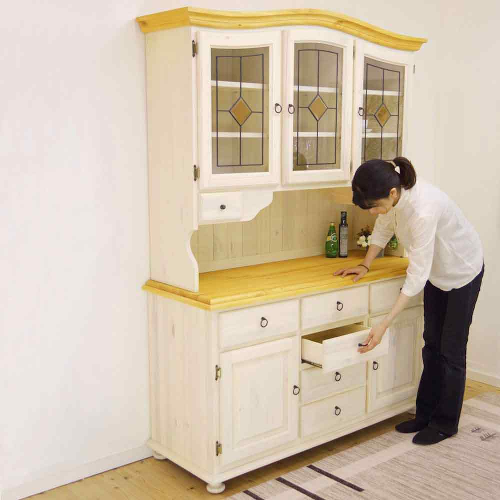 フレンチカントリー食器棚｜アトランタ｜ノック取手｜MW色