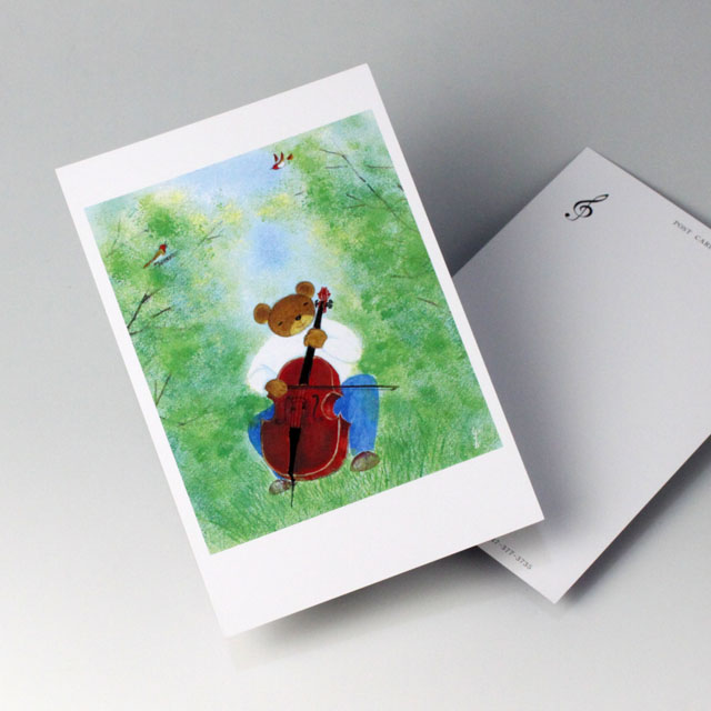 Shizuka Karasawa 絵葉書 《森の音楽家 クマ＆チェロ》 音楽雑貨