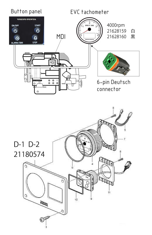 VOLVO PENTA/21628160/タコメーター/回転計/4000rpm/黒