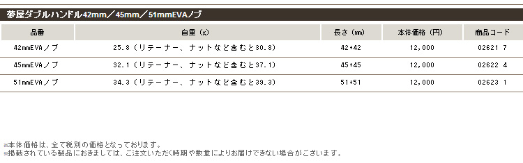 リール/夢屋/【汎用シリーズ】夢屋ダブルハンドル42mm／45mm／51mmEVAノブ