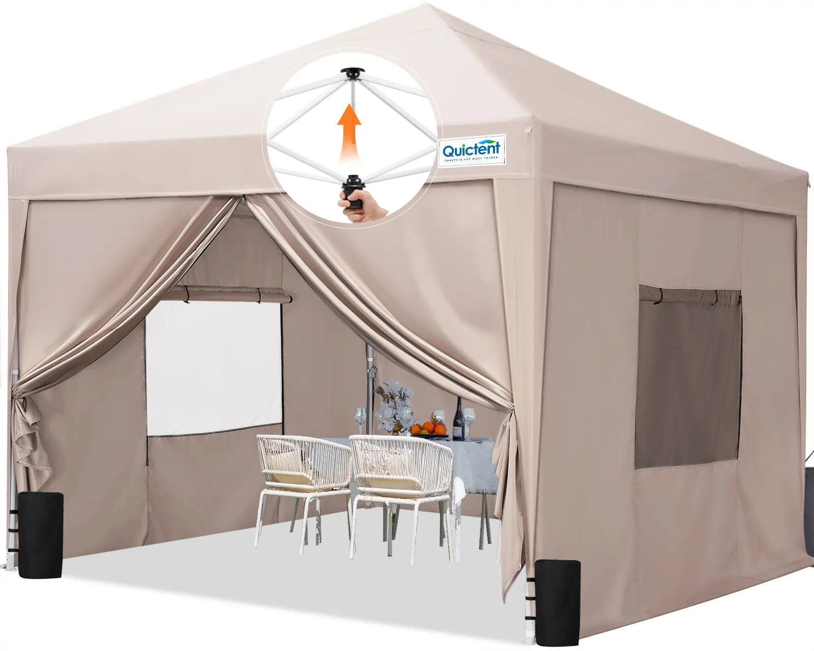 Quictent 8x8 Pop Up Canopy Tent with Sides, Straight Leg Shelter