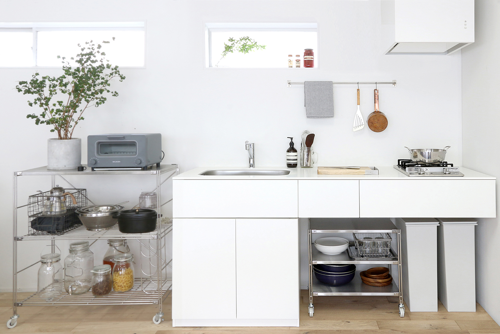 ホワイトミニマルキッチン W1500×D550 | KB-KC013-05-G183 | キッチン