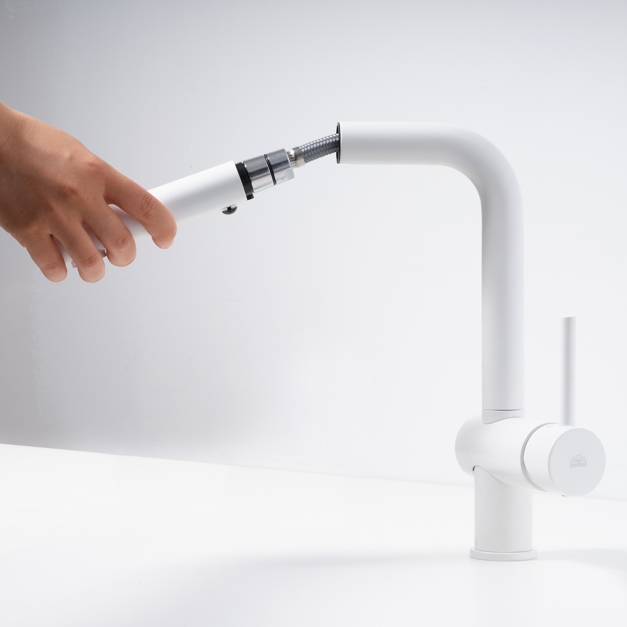 ハンドホース水栓 アングル混合栓 シャワー切替 ホワイト | KB-TP006