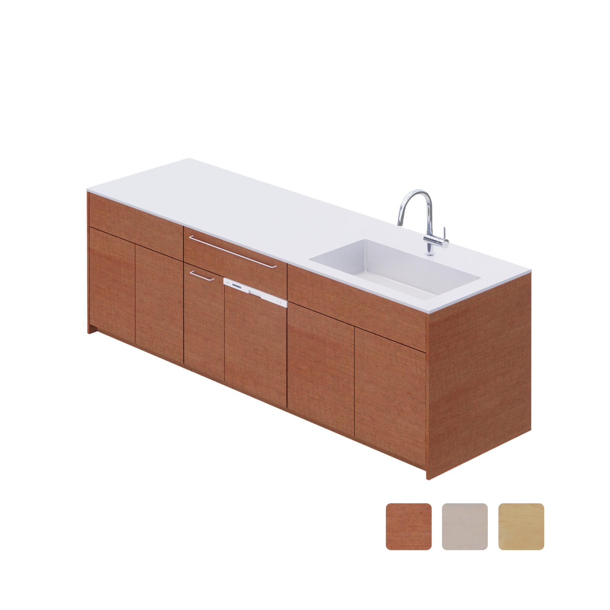 木製システムキッチン 対面型 W2440～2740 コンロなし 食洗機仕様 | KB