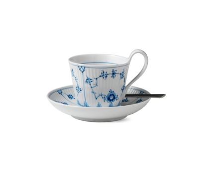 ブルーフルーテッド プレイン ハイハンドルカップ&ソーサー 240ml