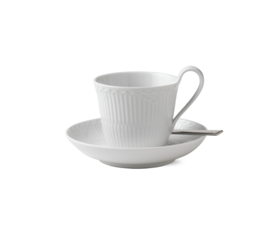 ホワイトフルーテッド ハーフレース ハイハンドルカップ&ソーサー