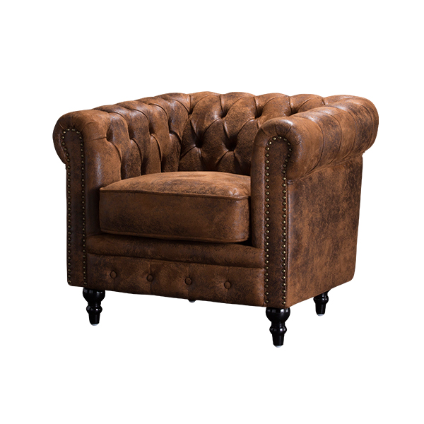 ヴィンテージレザー調ファブリックコンパクトチェスターフィールド