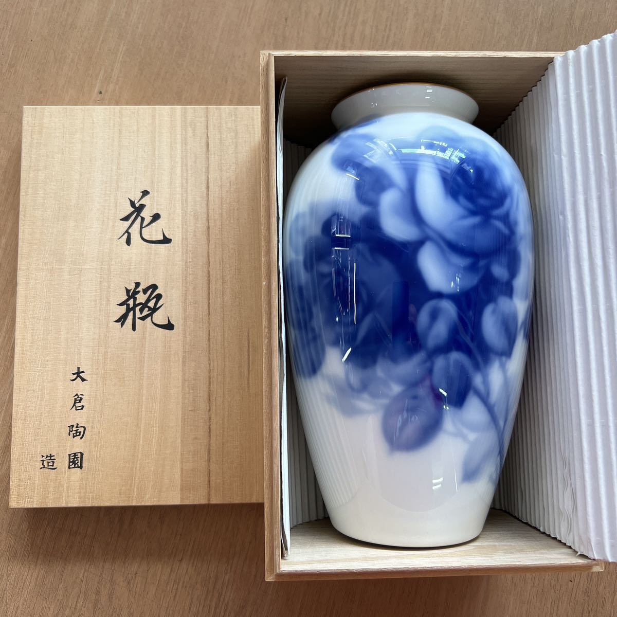 ☆大倉陶園 OKURA オークラ ブルーローズ 花瓶 花器 花入れ フラワー