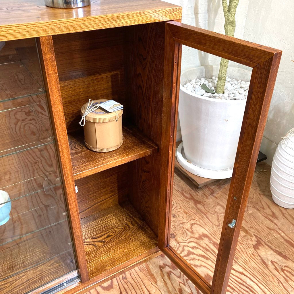 ケヤキ無垢材 ガラスキャビネット【1】右側扉 中古 引き戸 ガラス