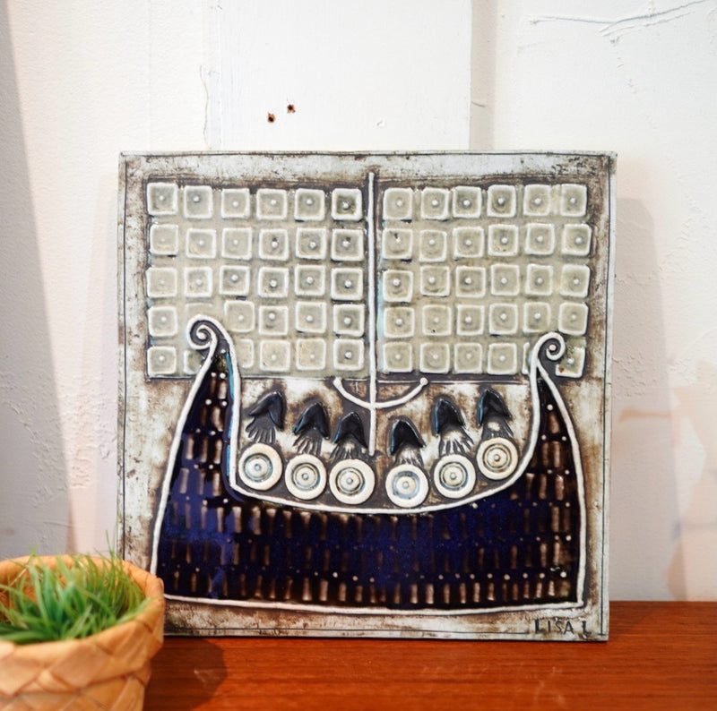 北欧 リサラーソン アンティーク陶板バイキングと船 リサ・ラーソン