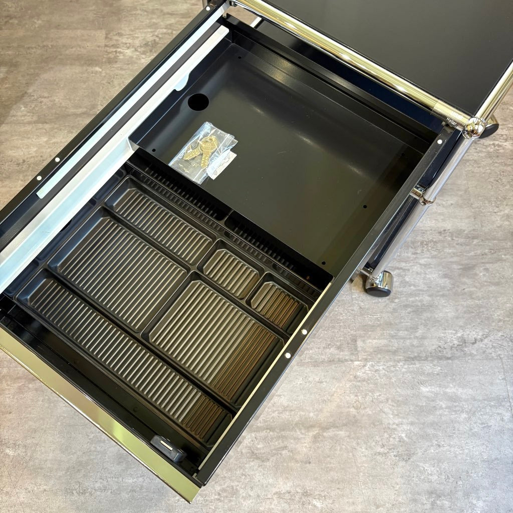 USMハラー / USM Haller ワゴン鍵付きトレイセット 2段 ブラック 中古