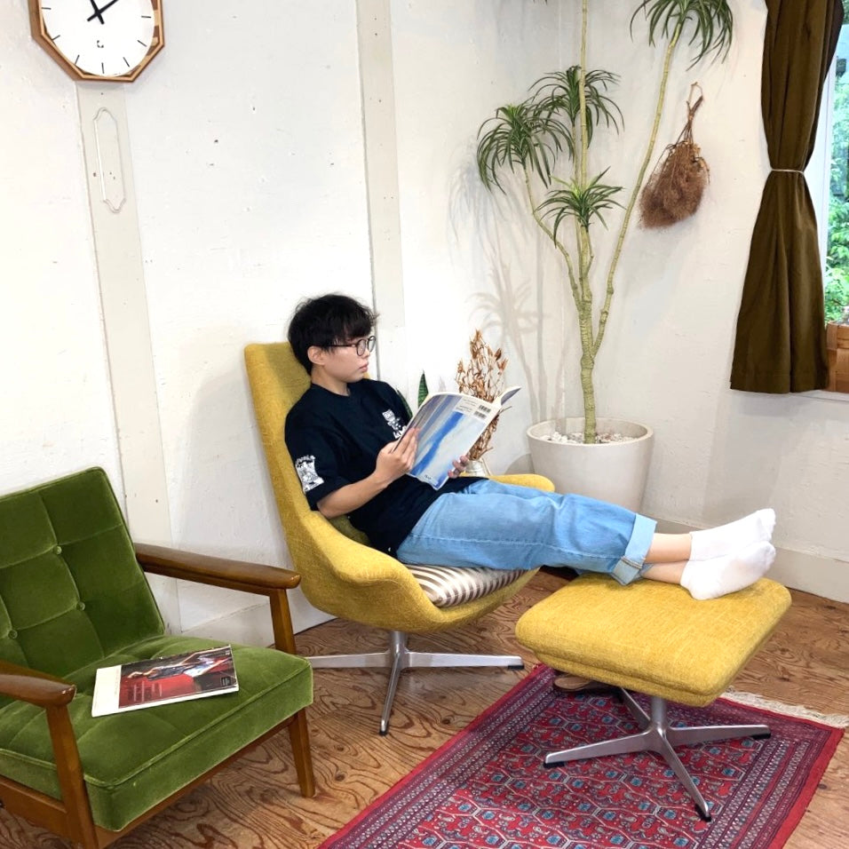 中村工芸 / nakamura ラウンジチェア＆オットマン イエロー ストライプ