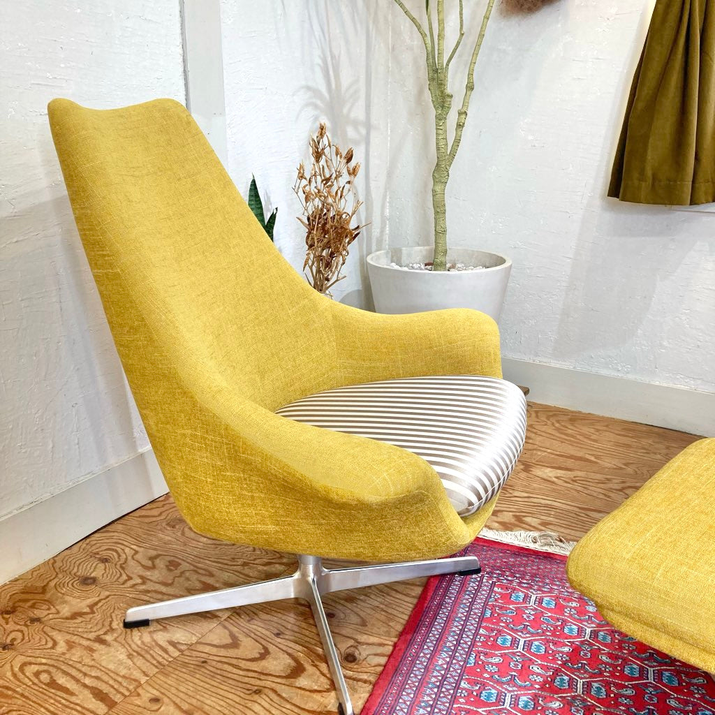 中村工芸 / nakamura ラウンジチェア＆オットマン イエロー ストライプ