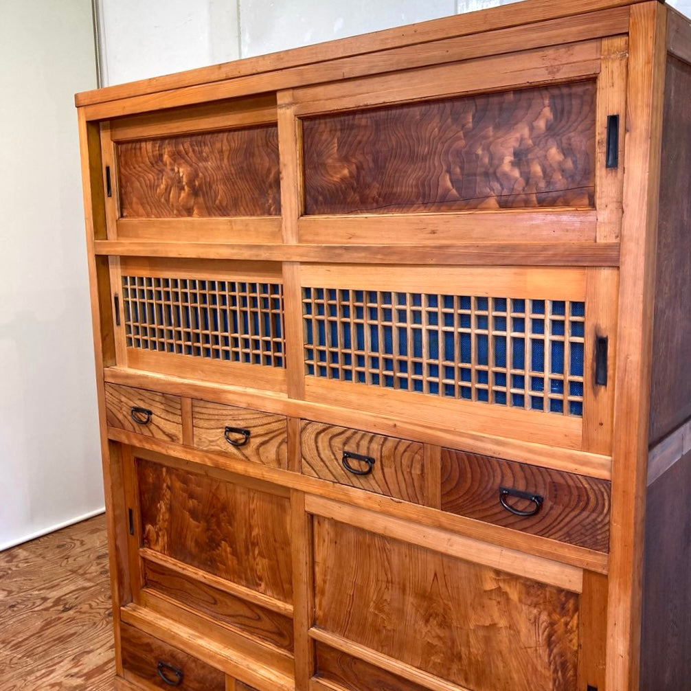 水屋箪笥 食器棚 カップボード 収納棚 欅 檜 アンティーク 古家具 中古