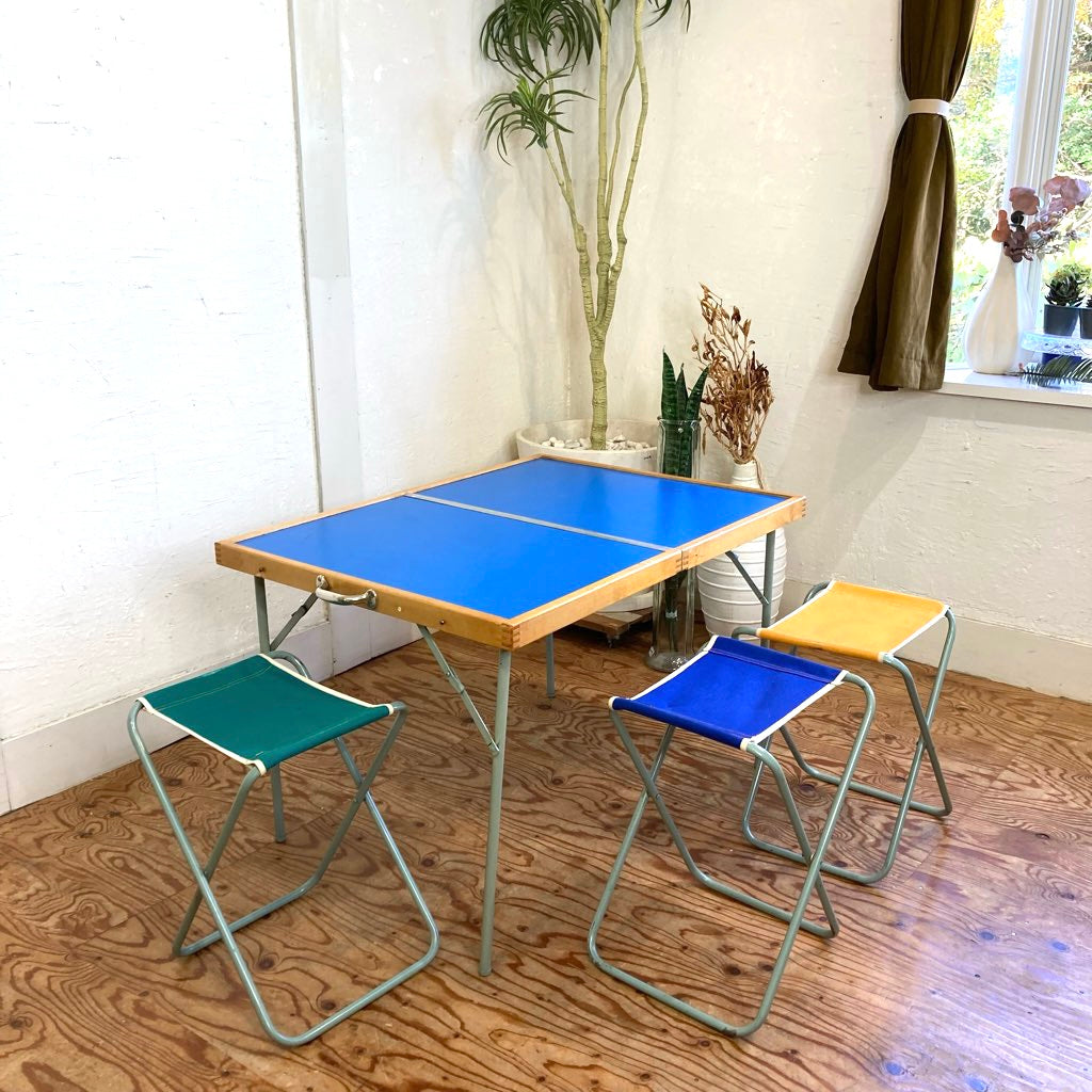 北欧 キャンプ テーブル&チェア セット ブルー ヴィンテージ 青