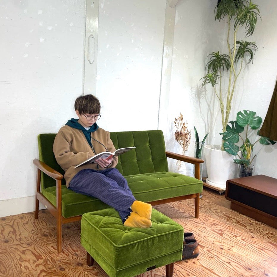 Karimoku60 モケットグリーン オットマン スツール レトロモダン