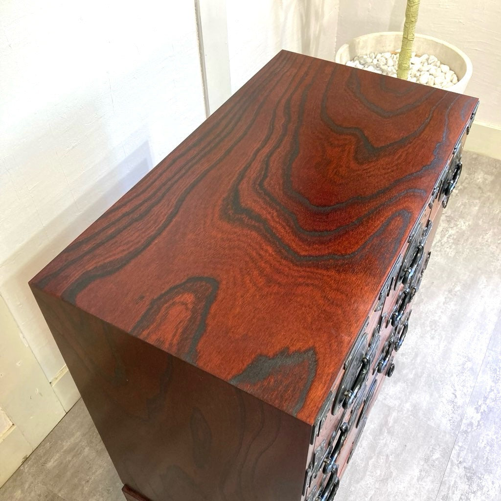 岩谷堂箪笥 車箪笥 和家具 4段 中古 日本 伝統 渋い 工芸 鍵付き