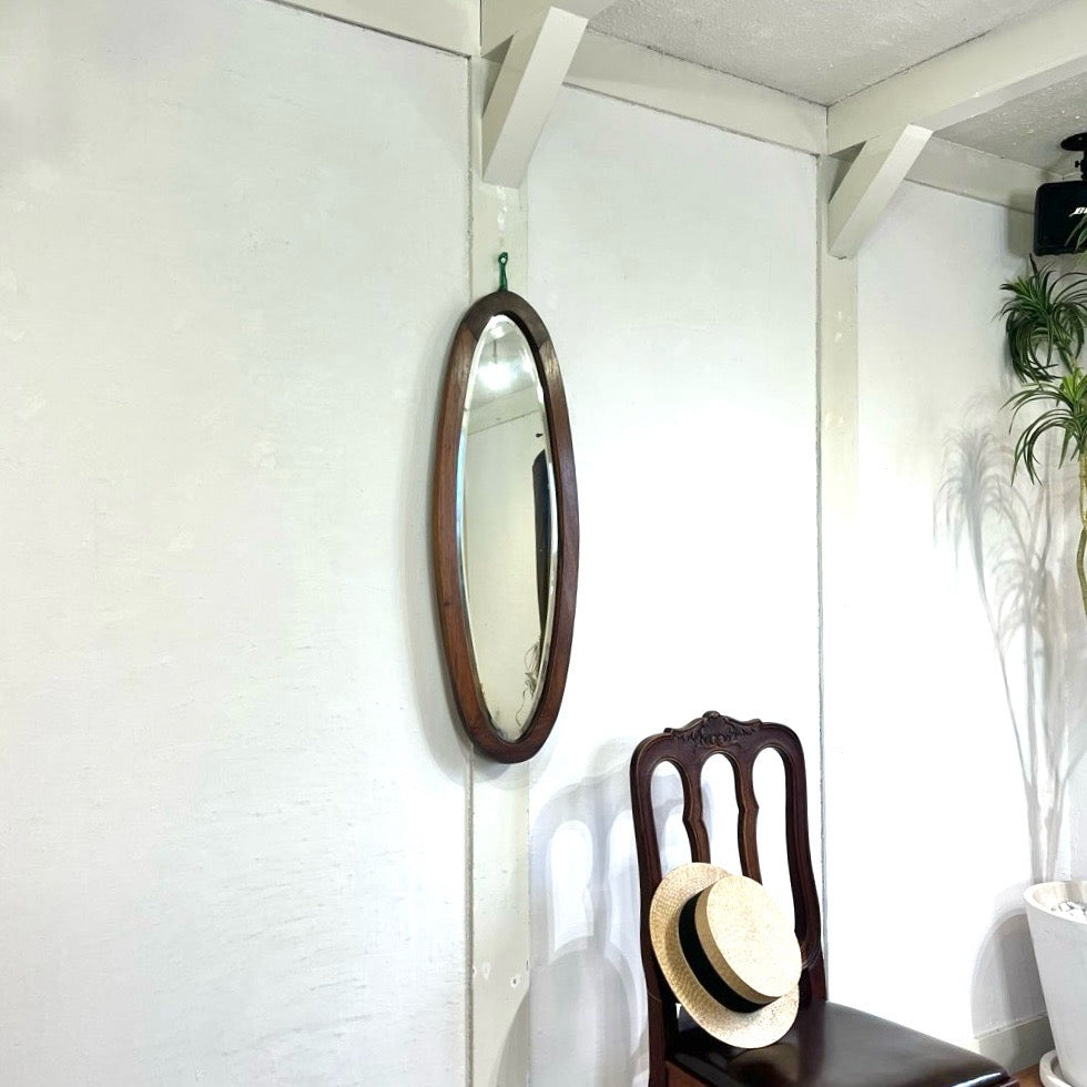 アンティーク オーバル ウォールミラー 鏡 楕円 中古 シンプル 和 古