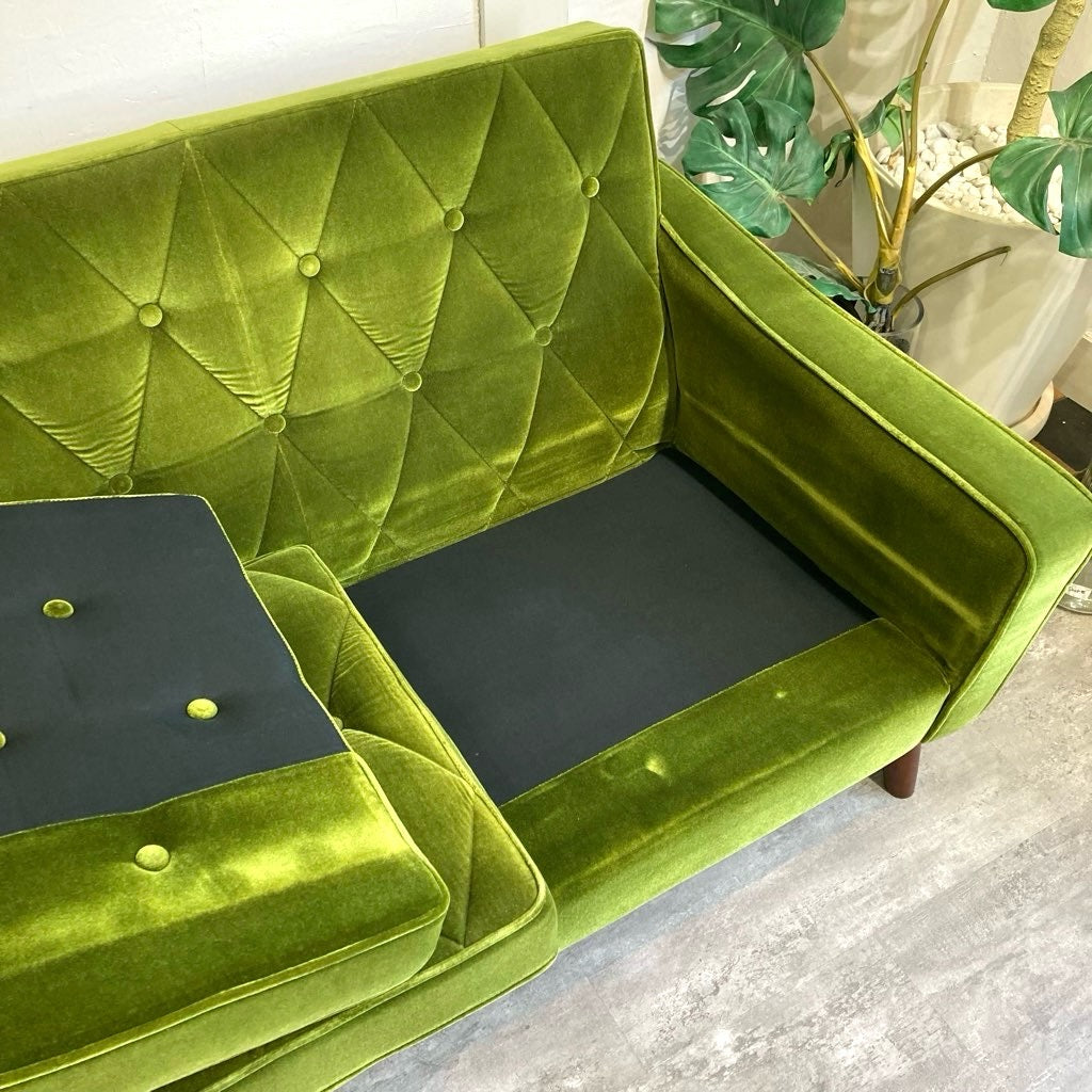 カリモク60 ロビーチェア 2シーター モケットグリーン 中古 国産