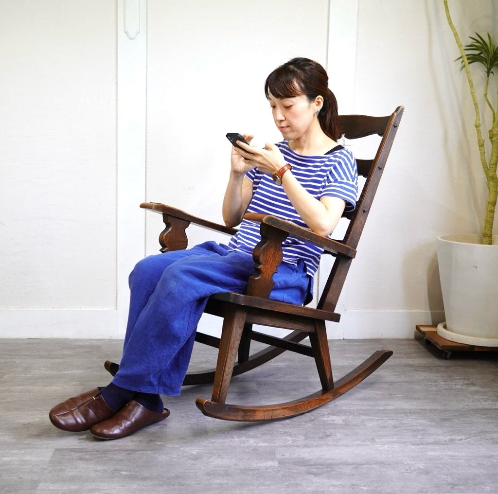 永田良介商店 ラダー型 ロッキングチェア ナラ材 安楽椅子 揺れる椅子 中古