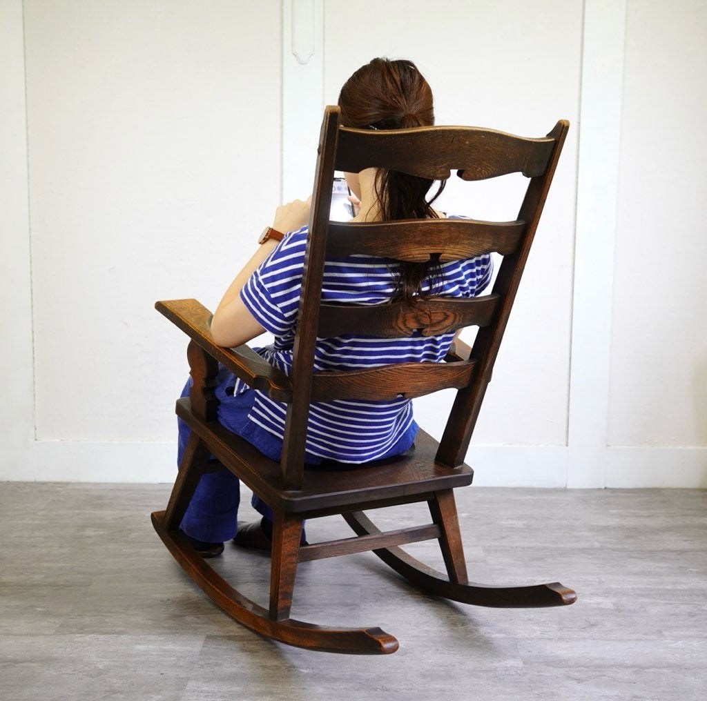 永田良介商店 ラダー型 ロッキングチェア ナラ材 安楽椅子 揺れる椅子 中古