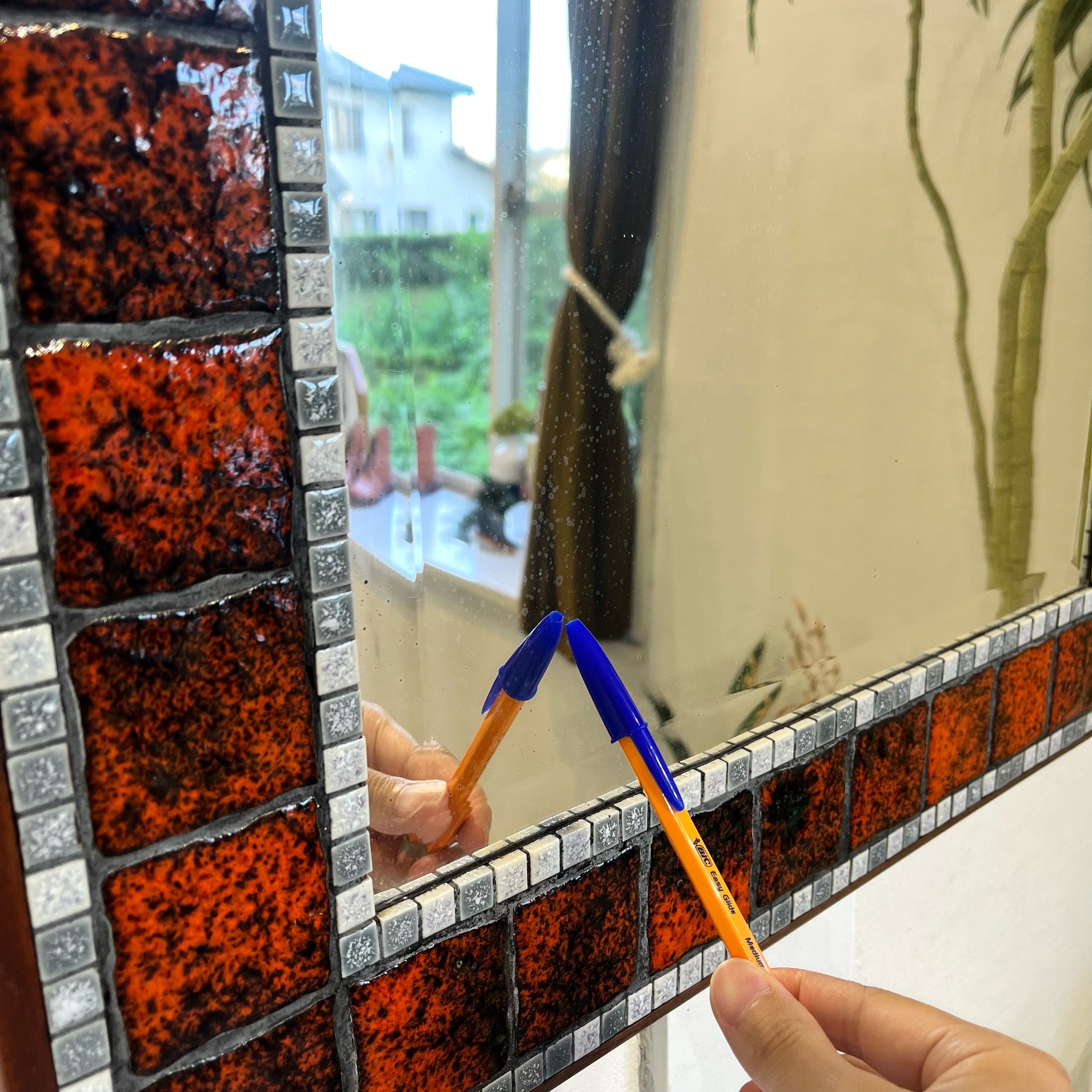 ヴィンテージ タイルミラー 北欧 鏡 中古 壁掛け鏡 趣ある 雰囲気良い