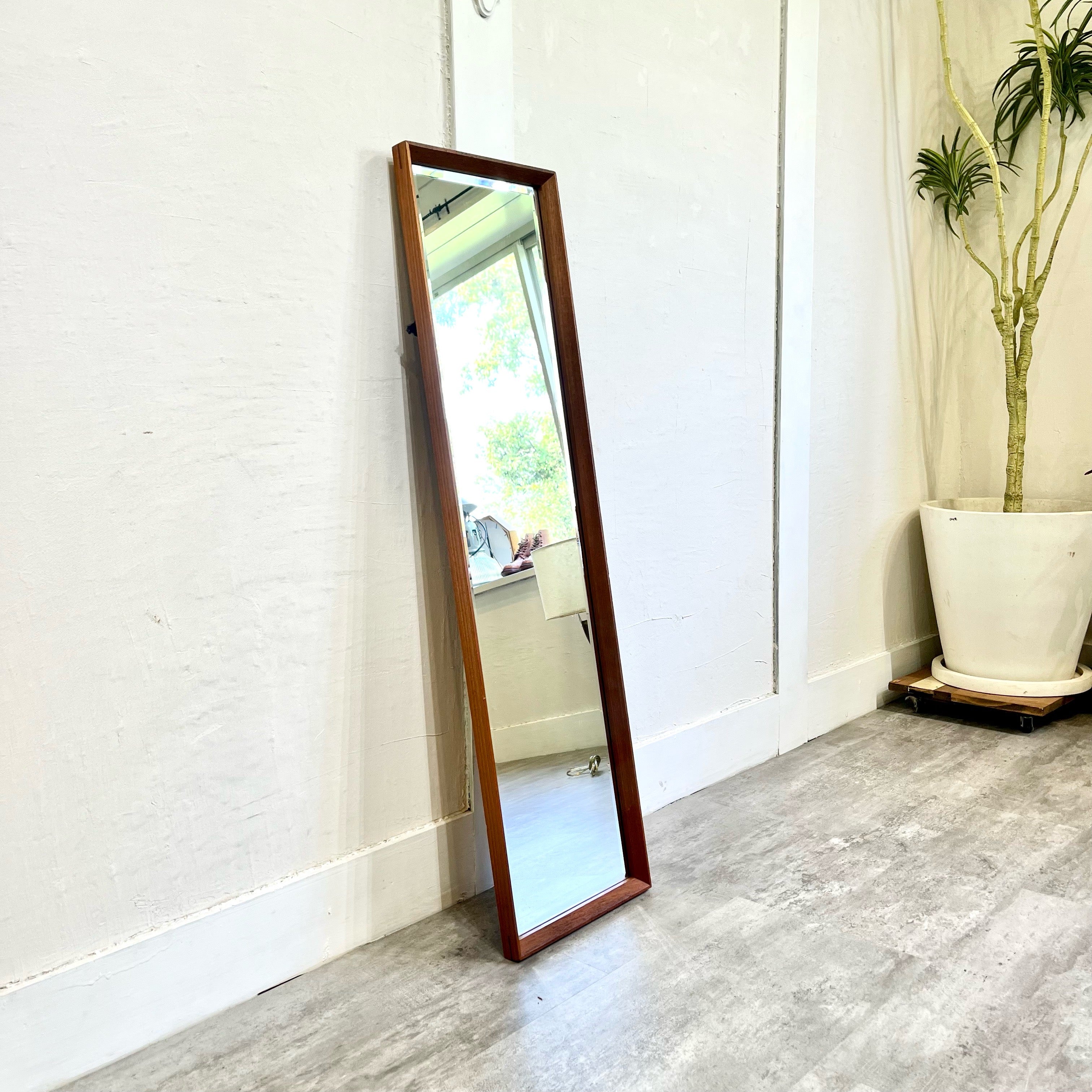 ジャパンヴィンテージ ウォールミラー チーク材 鏡 中古 シンプル H109