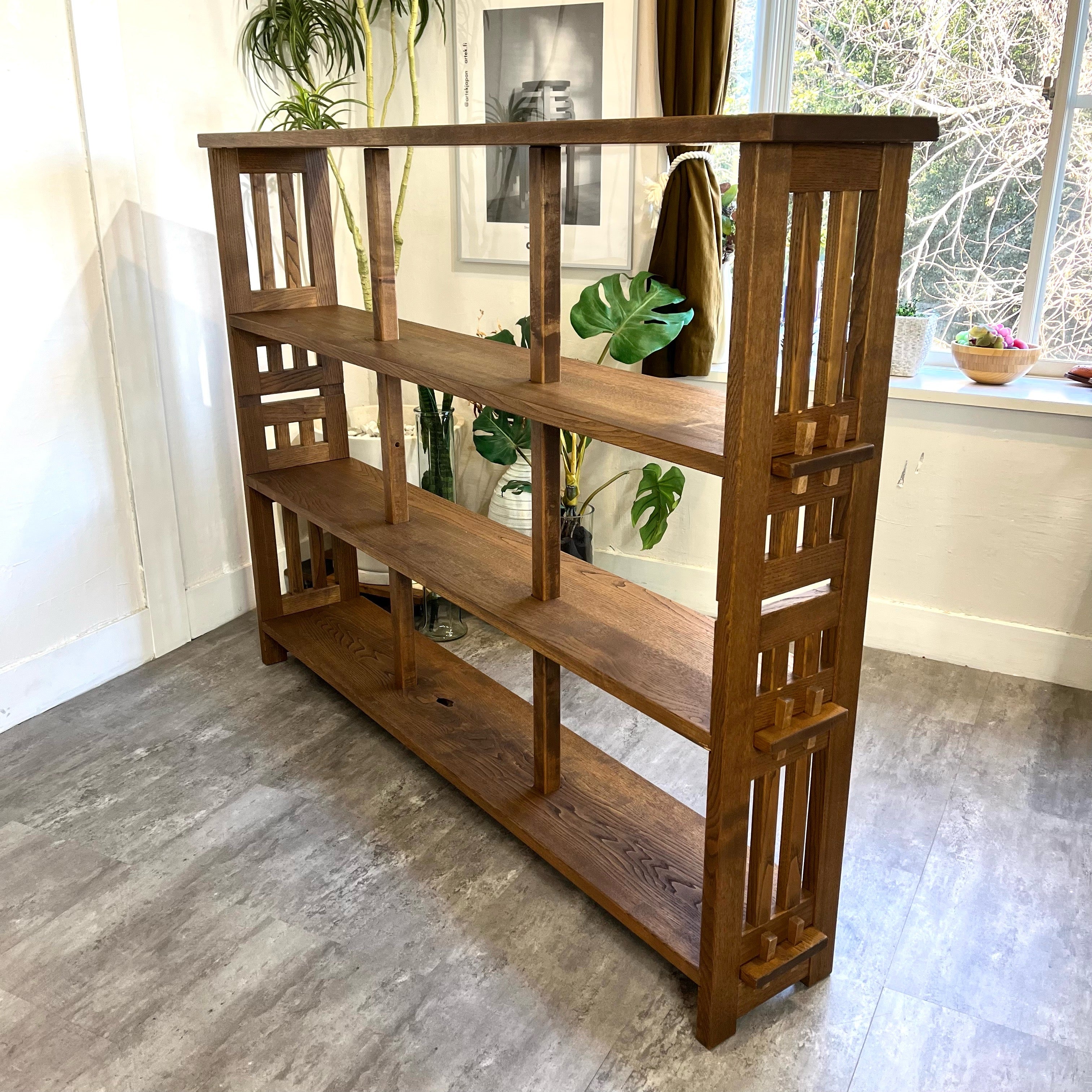ナラ無垢材 楔式本棚 シェルフ キャビネット 中古 レトロ 160㎝ 木