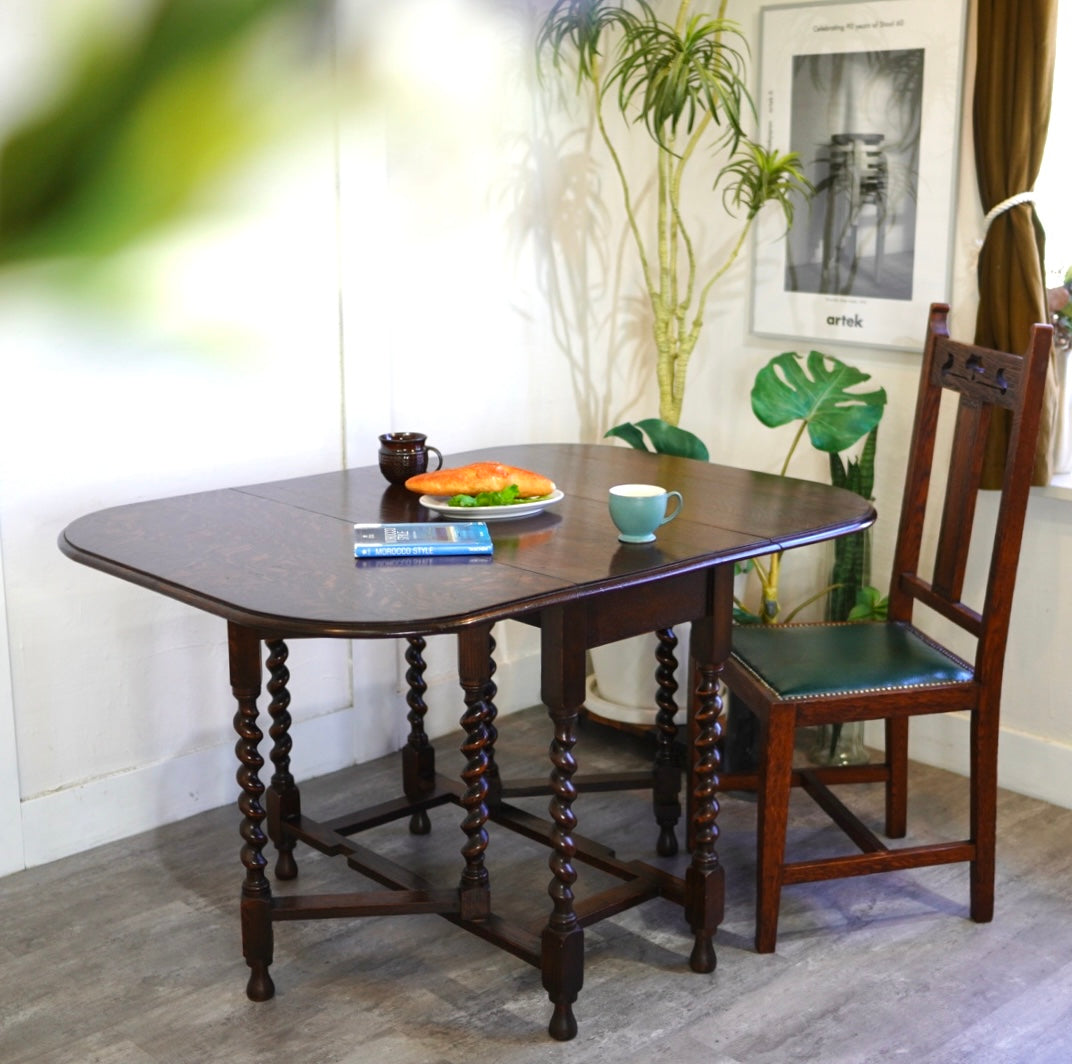 英国アンティーク ゲートレッグテーブル ツイストレッグ 伸長式 中古