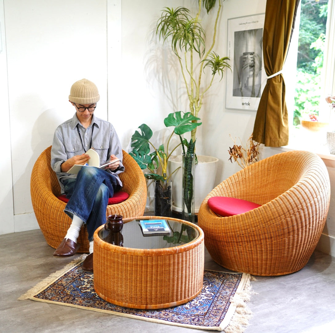 山川ラタン 剣持勇 アームレスチェア ヴィンテージ 中古 籐 名作