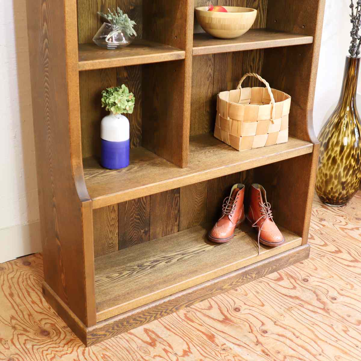 タモ無垢材 本棚 オープンシェルフ 飾り棚 ブックシェルフ 中古