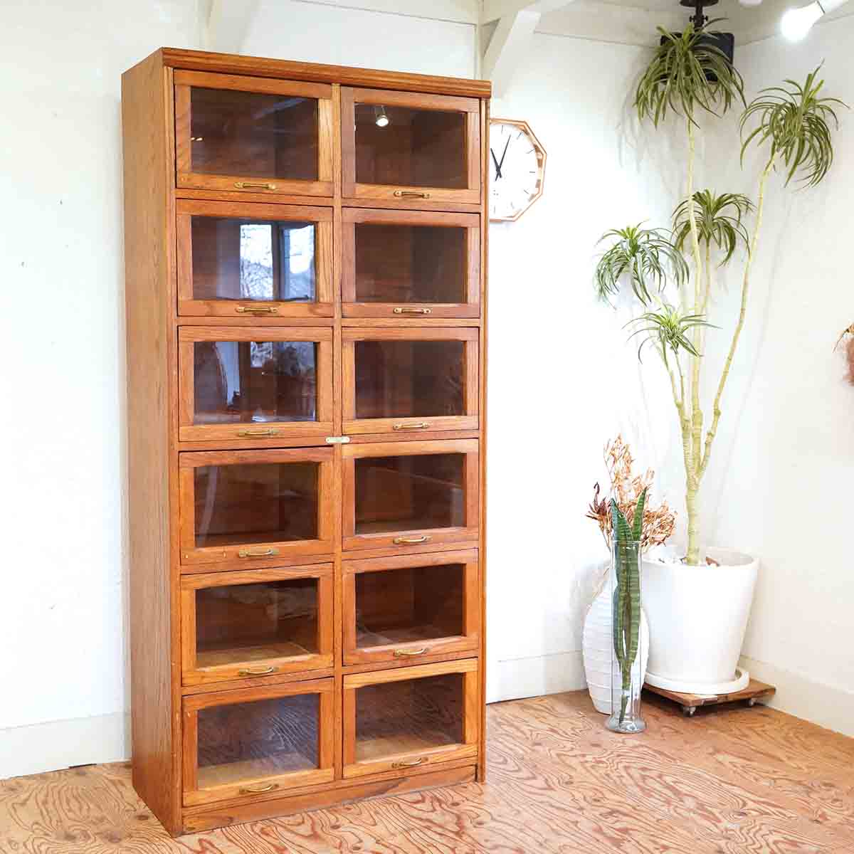 英国 アンティーク シャツケース キャビネット 飾り棚 ガラス オーク