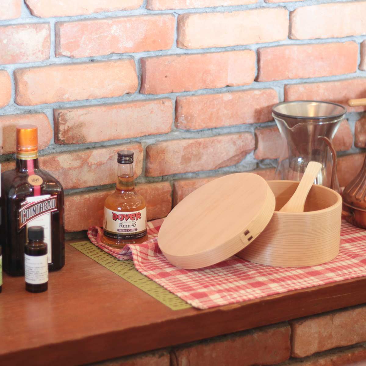 大館工芸社 おひつ 六寸木地仕上 曲げわっぱ へら付き しゃもじ 中古