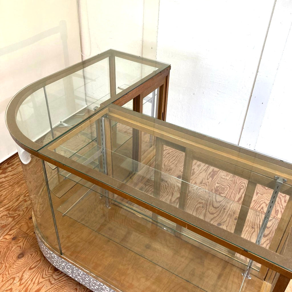 レトロなL字ガラスショーケース コーナーショーケース パンケース