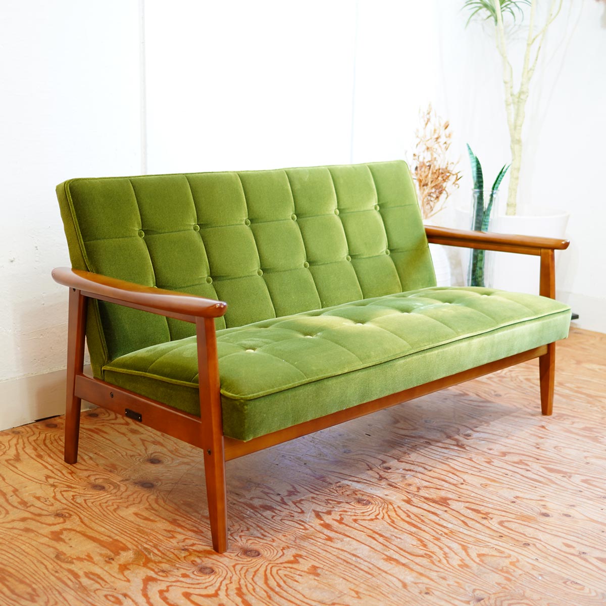 ポッキー様専用【カリモク60】オリーブグリーン ベルベットソファ