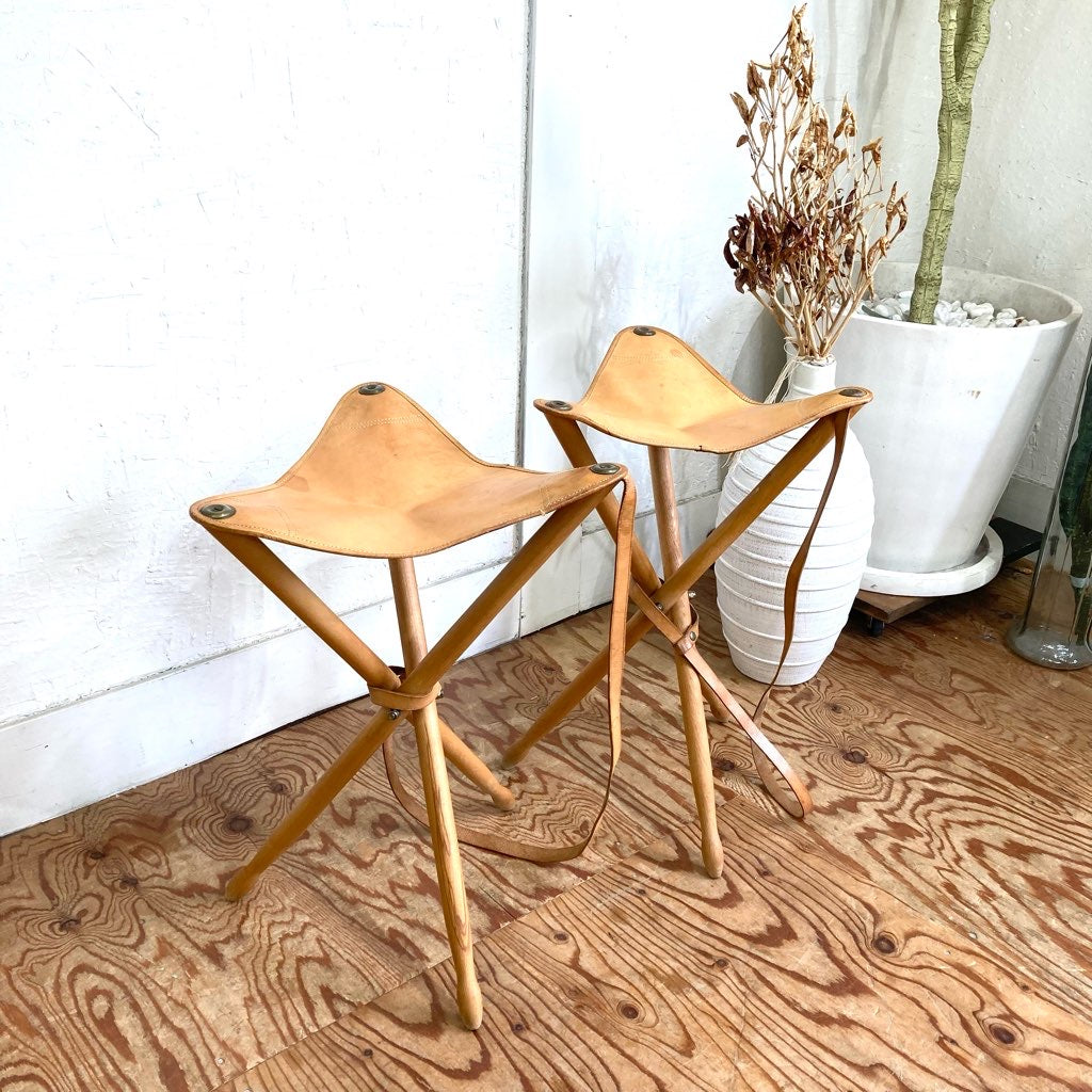 ハンティングチェア スツール 本革 アウトドア キャンプ 中古
