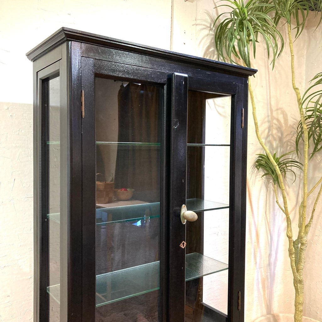 黒ペイントの古い医療棚 ケビント アンティーク 中古 シック レトロ