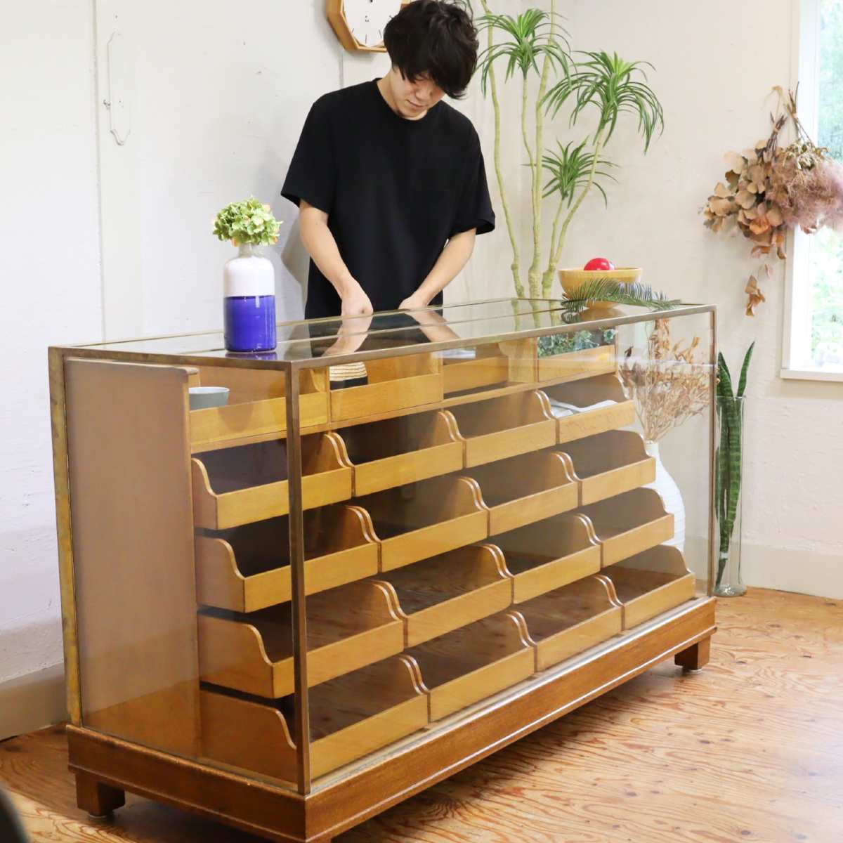 英国アンティーク シャツケース ショーケース 店舗什器 中古