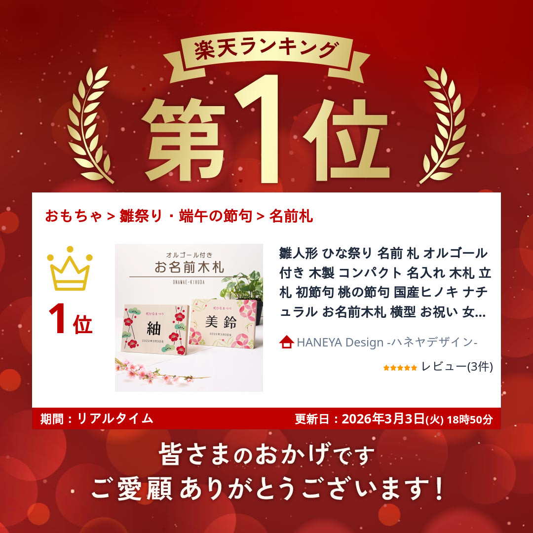 楽天市場】雛人形 ひな祭り 名前 札 オルゴール付き 木製 コンパクト