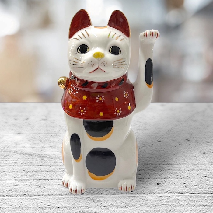 楽天市場】瀬戸焼 赤絵ブチ猫 中 左 赤 87323-579 招き猫 陶器