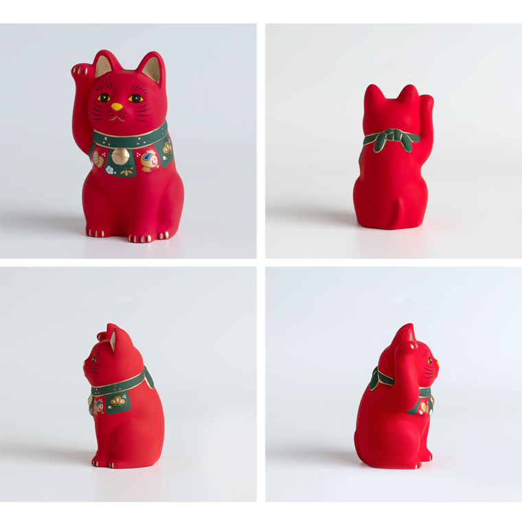 1/4迄年越し値引✨◉病気除け招き猫 御守りに》赤色猫左手8号手長