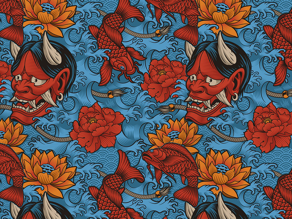 Rwraps™ Blue Devil Japanese Vinyl Wrap | Japanese Print Car Wrap