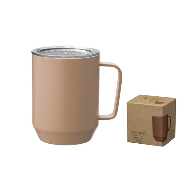 蓋付き真空ステンレスマグカップ400ml（ピンクグレー） | 販促品