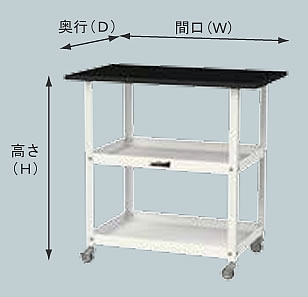 耐薬品天板実験作業台ワゴン台車(W750×D600×H825mm棚板2枚付