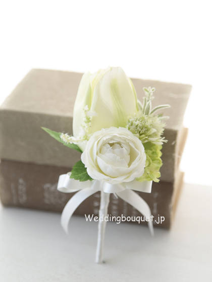 ホワイトグリーンチューリップのシャワーブーケ | ウェディングブーケ.jp