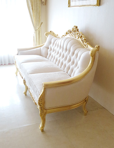 ロココ調ソファ ヴィクトリアンスタイル 3シーター 金箔塗装