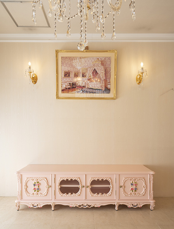 プリンセスロココ ローボード W180cm ピンクフラワー｜TVボード